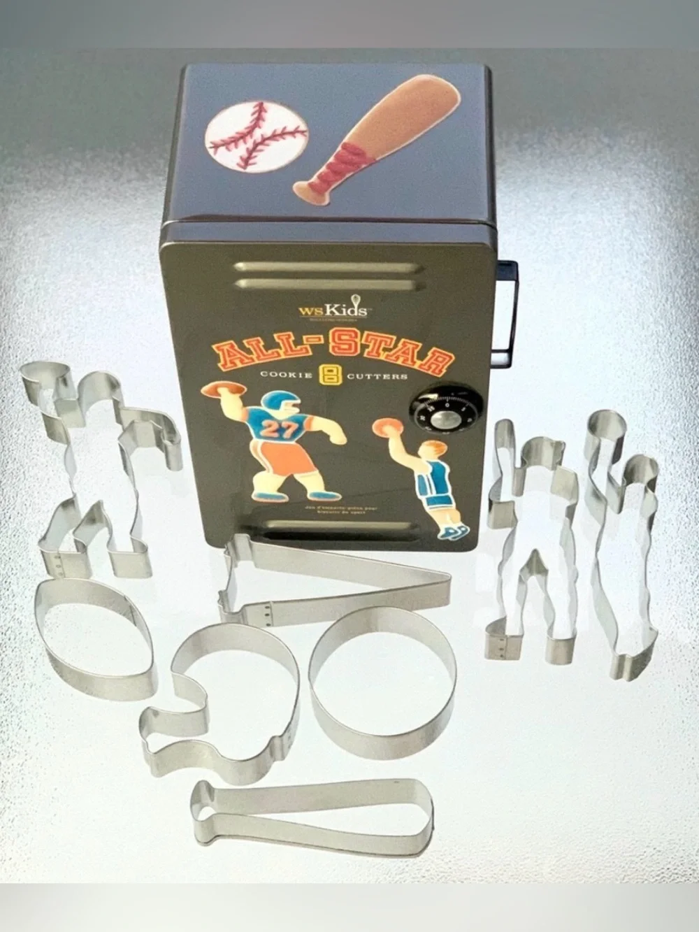 Williams-Sonoma All-Star Sports 8 Cookie Cutter Set in Sports Locker Design Tin